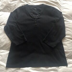 Croft & Barrow Ladies Henley SzL Black 3/4 Sleeves 100% Cotton Pre-Owned